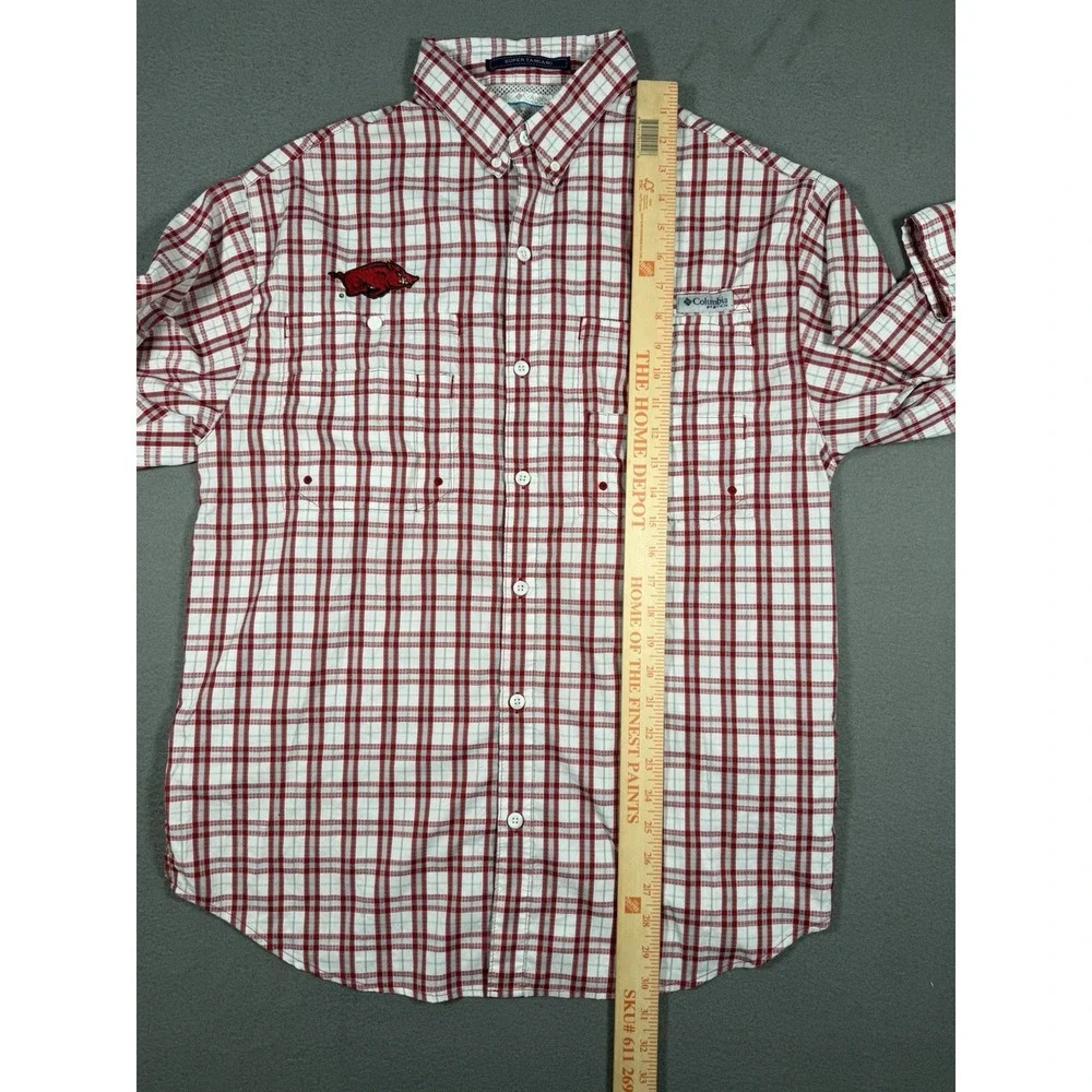 Columbia PFG Super Tamiami Arkansas Razorbacks Shirt Men L Plaid L/S Vented